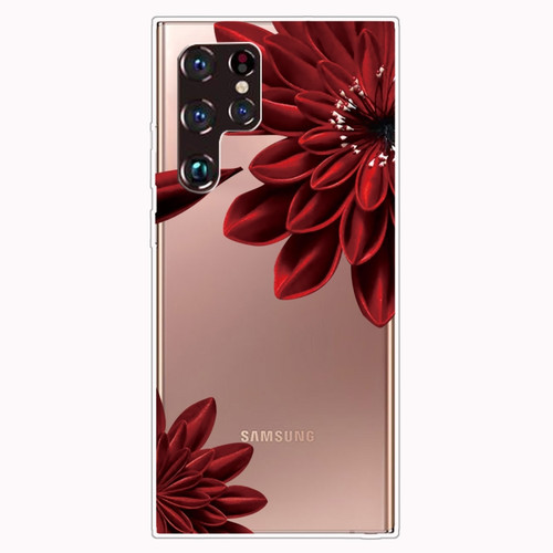 Samaung Galaxy S22 Ultra 5G Painted Pattern High Transparent TPU Phone Case - Red Flower