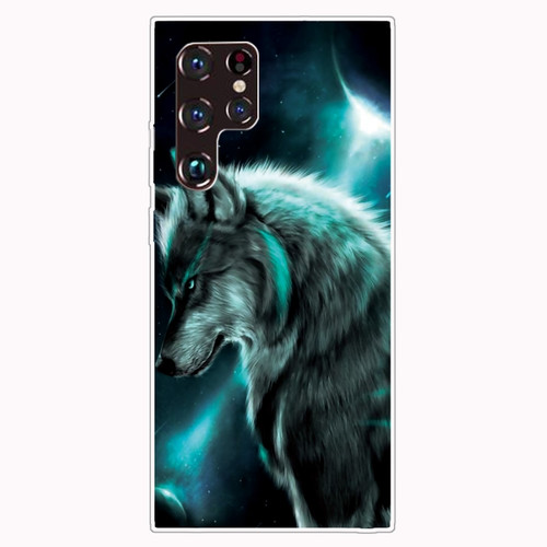 Samaung Galaxy S22 Ultra 5G Painted Pattern High Transparent TPU Phone Case - Moonlight Wolf
