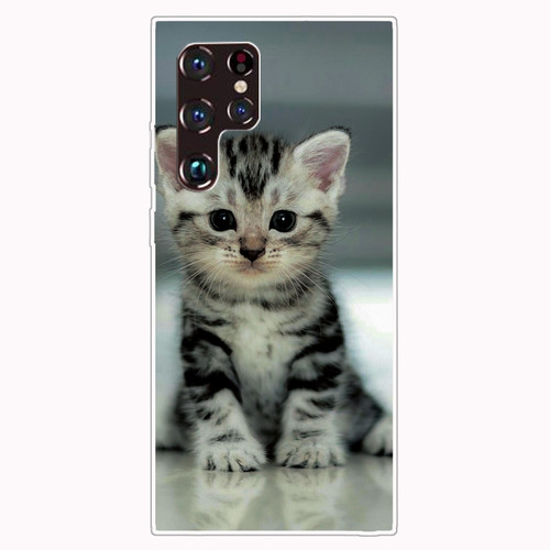 Samaung Galaxy S22 Ultra 5G Painted Pattern High Transparent TPU Phone Case - Sitting Cat