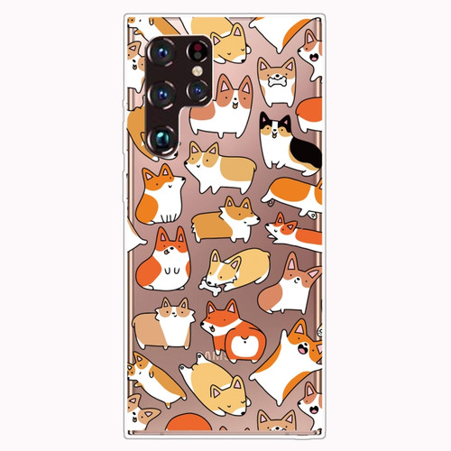 Samaung Galaxy S22 Ultra 5G Painted Pattern High Transparent TPU Phone Case - Multiple Corgis