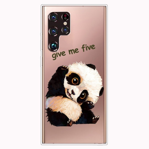 Samaung Galaxy S22 Ultra 5G Painted Pattern High Transparent TPU Phone Case - Tilted Head Panda