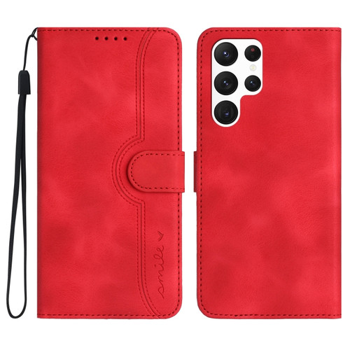 Samsung Galaxy S22 Ultra 5G Heart Pattern Skin Feel Leather Phone Case - Red