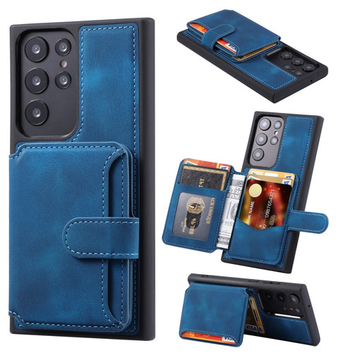 Samsung Galaxy S22 Ultra 5G Skin Feel Dream Anti-theft Brush Shockproof Portable Skin Card Bag Phone Case - Peacock Blue
