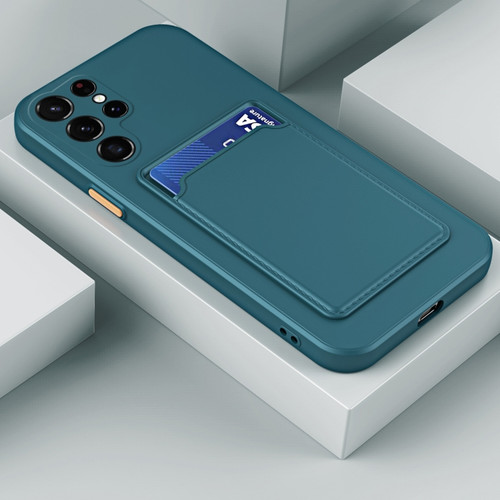 Samsung Galaxy S22 Ultra 5G Skin Feel Card Contrast Color Button TPU Phone Case - Dark Green