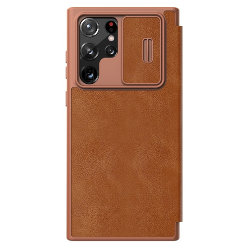 Samsung Galaxy S22 Ultra 5G NILLKIN QIN Series Pro Sliding Camera Cover Design Leather Phone Case - Brown