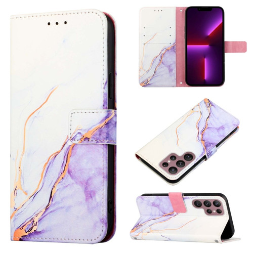 Samsung Galaxy S22 Ultra 5G PT003 Marble Pattern Flip Leather Phone Case - White Purple LS006