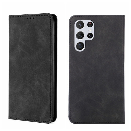 Samsung Galaxy S22 Ultra 5G Skin Feel Magnetic Horizontal Flip Leather Phone Case - Black