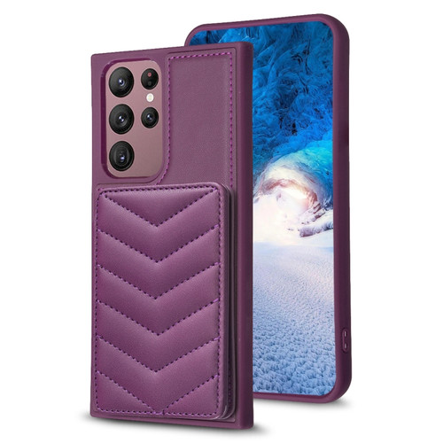 Samsung Galaxy S22 Ultra 5G BF26 Wave Pattern Card Bag Holder Phone Case - Dark Purple