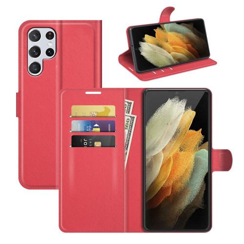 Samsung Galaxy S22 Ultra 5G Litchi Texture Horizontal Flip Protective Case with Holder & Card Slots & Wallet - Red