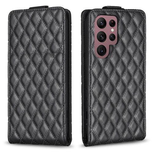 Samsung Galaxy S22 Ultra 5G Diamond Lattice Vertical Flip Leather Phone Case - Black