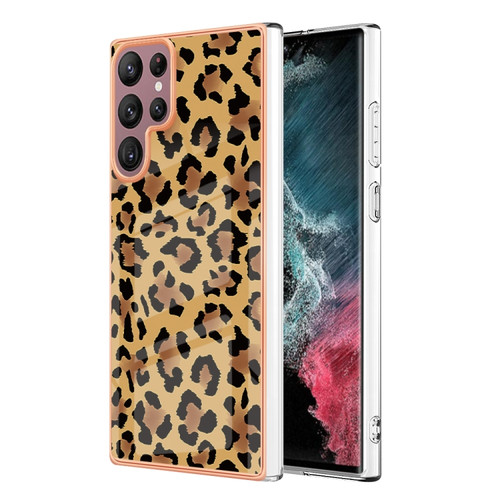 Samsung Galaxy S22 Ultra 5G Electroplating Marble Dual-side IMD Phone Case - Leopard Print