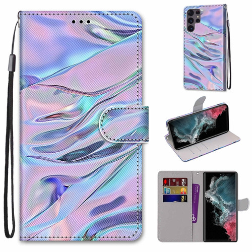 Samsung Galaxy S22 Ultra 5G Coloured Drawing Cross Texture Horizontal Flip PU Phone Leather Case with Holder & Card Slots & Wallet & Lanyard - Colorful Layer - Fluorescent Water Pattern