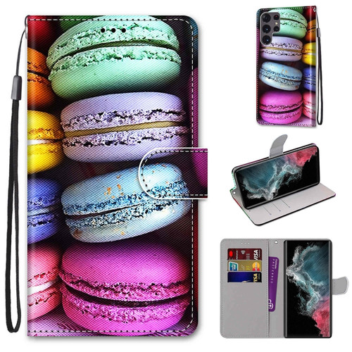 Samsung Galaxy S22 Ultra 5G Coloured Drawing Cross Texture Horizontal Flip PU Phone Leather Case with Holder & Card Slots & Wallet & Lanyard - Colorful Layer - Colorful Layer Cake