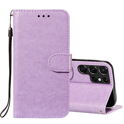 Samsung Galaxy S22 Ultra 5G Solid Color Leather Phone Case with Holder & Card Slots & Wallet & Lanyard - Purple