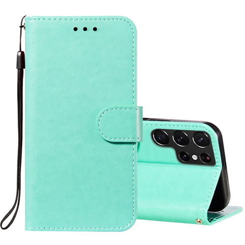 Samsung Galaxy S22 Ultra 5G Solid Color Leather Phone Case with Holder & Card Slots & Wallet & Lanyard - Green