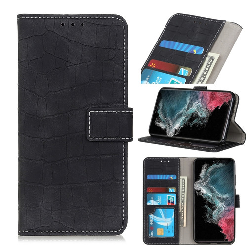 Samsung Galaxy S22 Ultra 5G Magnetic Crocodile Texture Horizontal Flip Leather Case with Holder & Card Slots & Wallet - Black