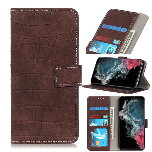Samsung Galaxy S22 Ultra 5G Magnetic Crocodile Texture Horizontal Flip Leather Case with Holder & Card Slots & Wallet - Brown