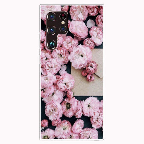 Samaung Galaxy S22 Ultra 5G Painted Pattern Transparent TPU Phone Case - Envelope Rose