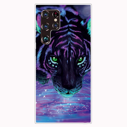 Samaung Galaxy S22 Ultra 5G Painted Pattern Transparent TPU Phone Case - Purple Tiger