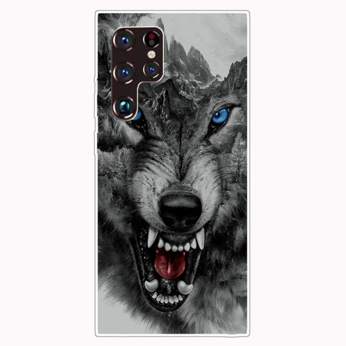 Samaung Galaxy S22 Ultra 5G Painted Pattern Transparent TPU Phone Case - Mountain Wolf