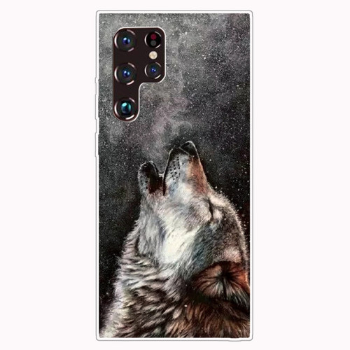 Samaung Galaxy S22 Ultra 5G Painted Pattern Transparent TPU Phone Case - Howling Wolf
