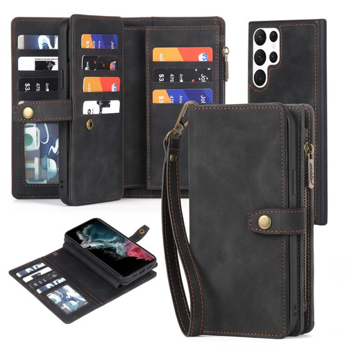 Samsung Galaxy S22 Ultra 5G Zipper Wallet Detachable MagSafe Leather Phone Case - Black