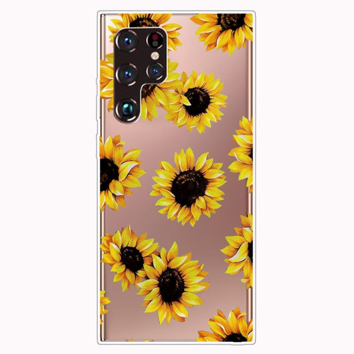 Samaung Galaxy S22 Ultra 5G Painted Pattern Transparent TPU Phone Case - Yellow Chrysanthemum
