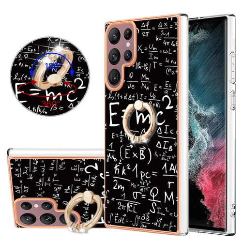 Samsung Galaxy S22 Ultra 5G Electroplating Dual-side IMD Phone Case with Ring Holder - Equation