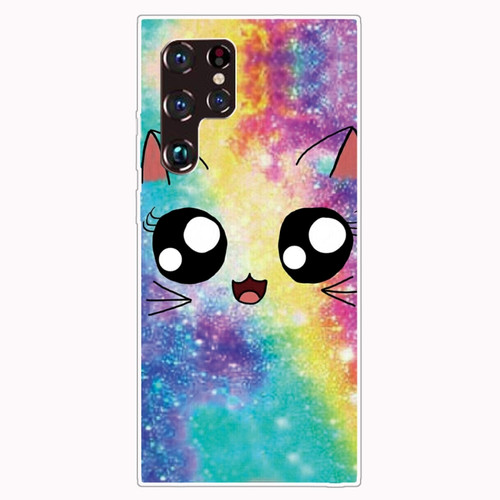 Samaung Galaxy S22 Ultra 5G Painted Pattern Transparent TPU Phone Case - Starry Cute Cat