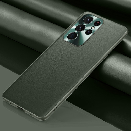 Samsung Galaxy S22 Ultra 5G Plain Skin Leather Phone Case - Green