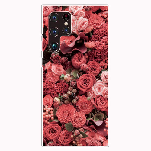 Samaung Galaxy S22 Ultra 5G Painted Pattern Transparent TPU Phone Case - Red Roses