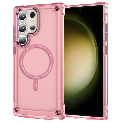 Samsung Galaxy S22 Ultra 5G Skin Feel TPU + PC MagSafe Magnetic Phone Case - Transparent Pink