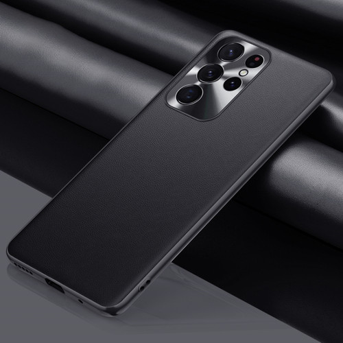 Samsung Galaxy S22 Ultra 5G Plain Skin Leather Phone Case - Black