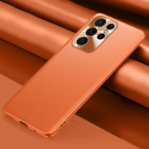 Samsung Galaxy S22 Ultra 5G Plain Skin Leather Phone Case - Orange