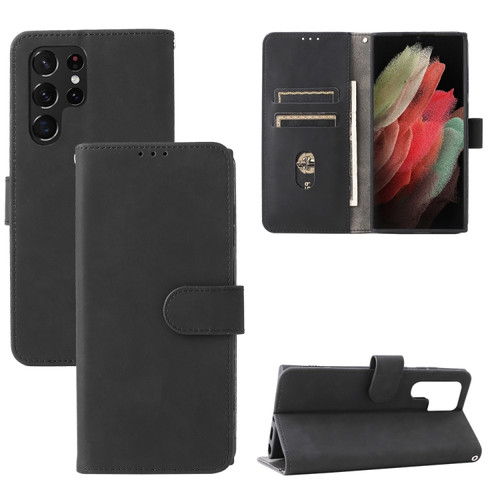 Samsung Galaxy S22 Ultra 5G Skin Feel Magnetic Buckle Calf Texture PU Phone Case - Black