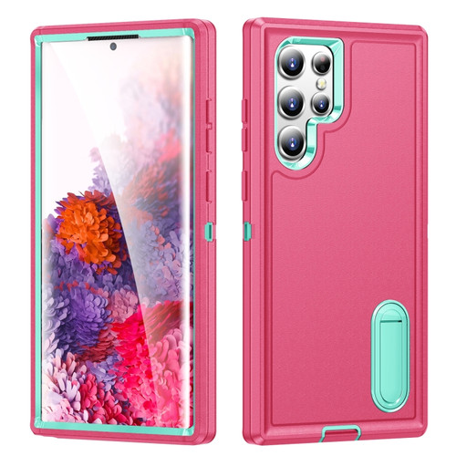 Samsung Galaxy S22 Ultra 5G 3 in 1 Rugged Holder Phone Case - Pink+Blue