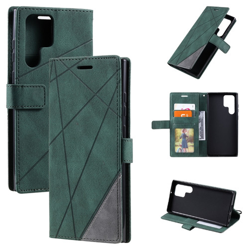 Samsung Galaxy S22 Ultra 5G Skin Feel Splicing Horizontal Flip Leather Phone Case - Green