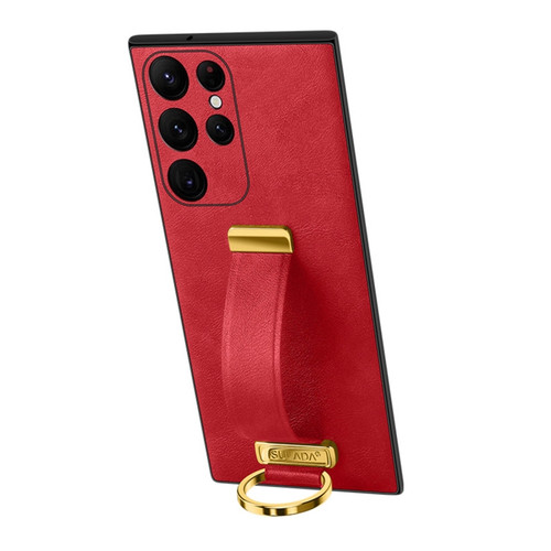 Samsung Galaxy S22 Ultra 5G SULADA Cool Series PC + Leather Texture Skin Feel Shockproof Phone Case - Red