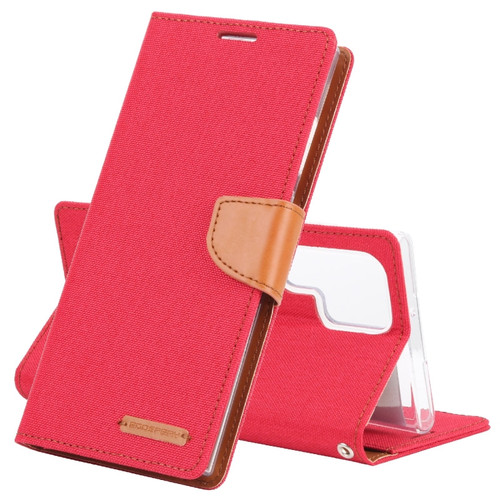 Samsung Galaxy S22 Ultra 5G GOOSPERY CANVAS DIARY Canvas Texture Leather Phone Case - Red