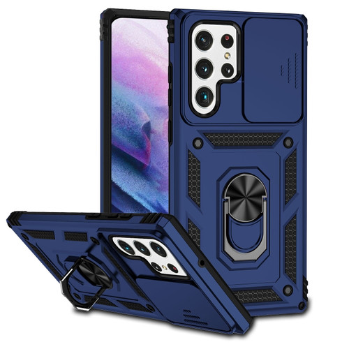 Samsung Galaxy S22 Ultra 5G Sliding Camshield Holder Phone Case - Blue