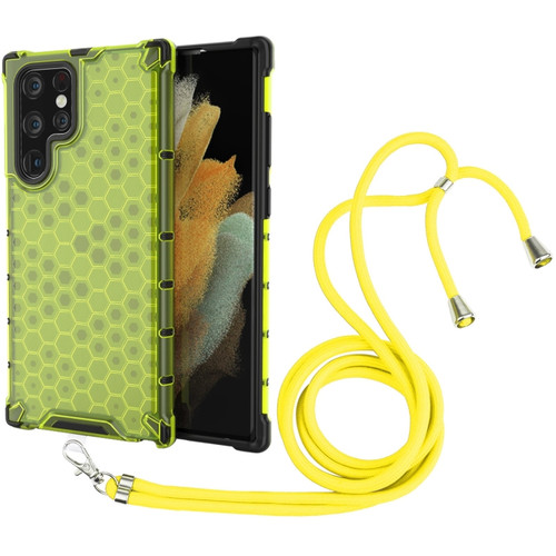 Samsung Galaxy S22 Ultra 5G Lanyard Honeycomb PC + TPU Case - Green