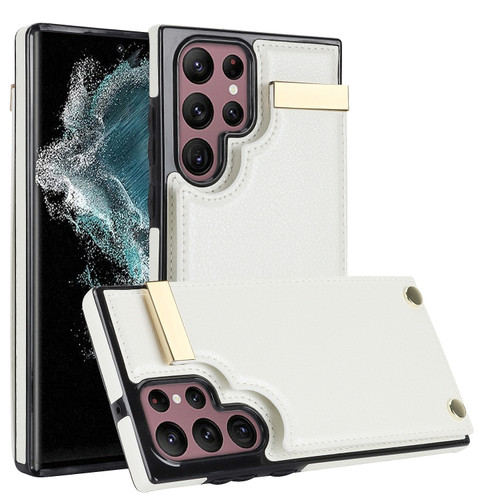 Samsung Galaxy S22 Ultra 5G Metal Buckle Card Slots Phone Case - White