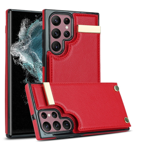 Samsung Galaxy S22 Ultra 5G Metal Buckle Card Slots Phone Case - Red