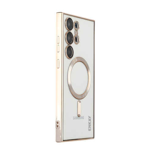 Samsung Galaxy S22 Ultra 5G ENKAY Electroplated MagSafe Shockproof TPU Phone Case with Lens Film - Gold