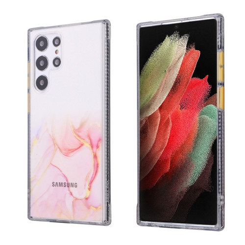 Samsung Galaxy S22 Ultra 5G Glittery Marble Pattern TPU + Acrylic Phone Case - Pink
