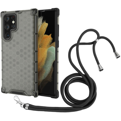 Samsung Galaxy S22 Ultra 5G Lanyard Honeycomb PC + TPU Case - Black