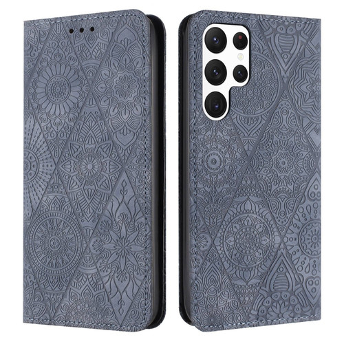 Samsung Galaxy S22 Ultra 5G Ethnic Embossed Adsorption Leather Phone Case - Grey