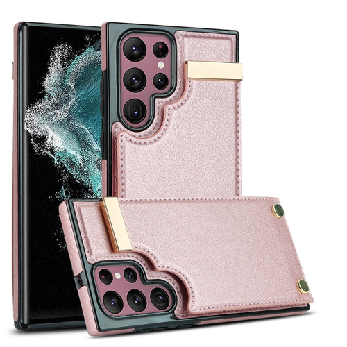 Samsung Galaxy S22 Ultra 5G Metal Buckle Card Slots Phone Case - Rose Gold
