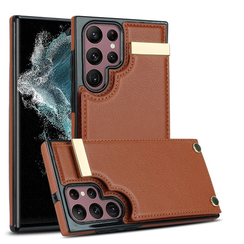 Samsung Galaxy S22 Ultra 5G Metal Buckle Card Slots Phone Case - Brown
