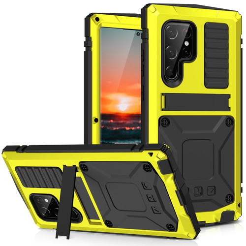 Samsung Galaxy S22 Ultra 5G R-JUST Metal + Silicone Holder Phone Case - Yellow